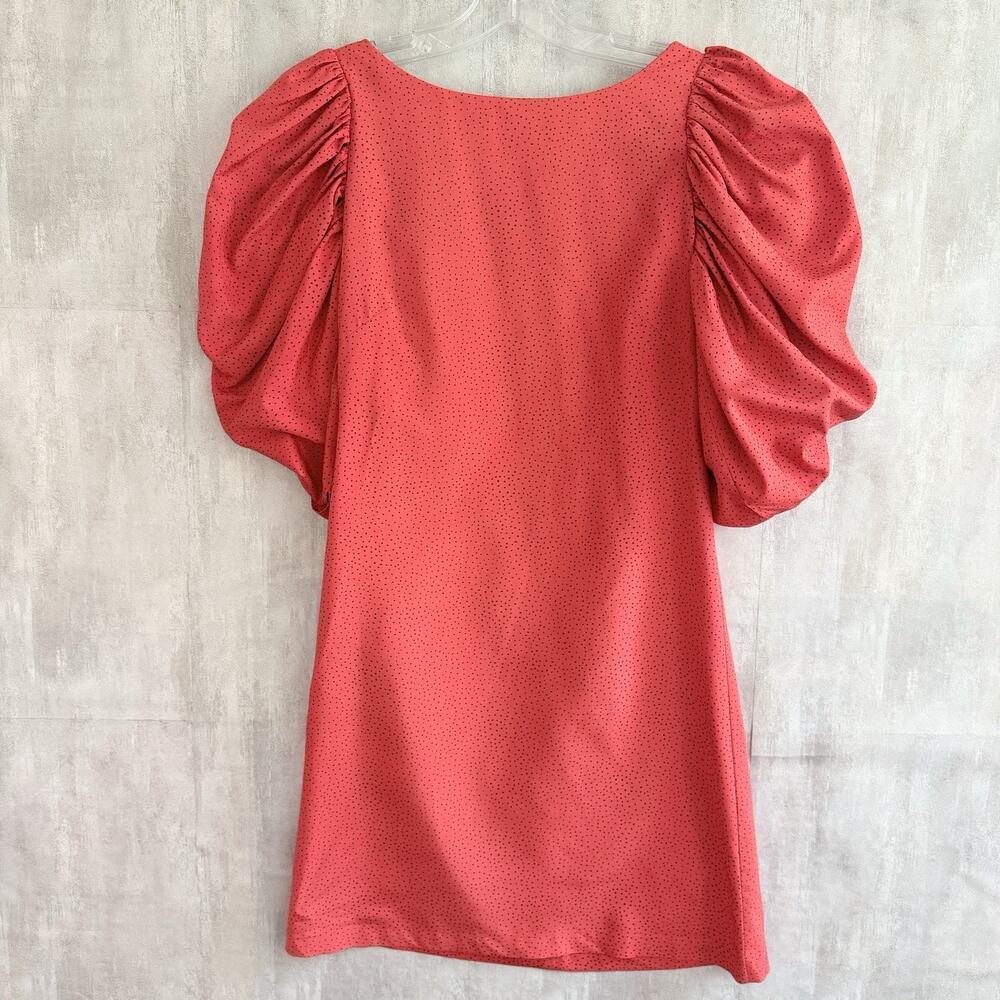 Leona Edmiston Frocks Mini Dress XS Red Coral Polka Dot Puff Sleeve Statement